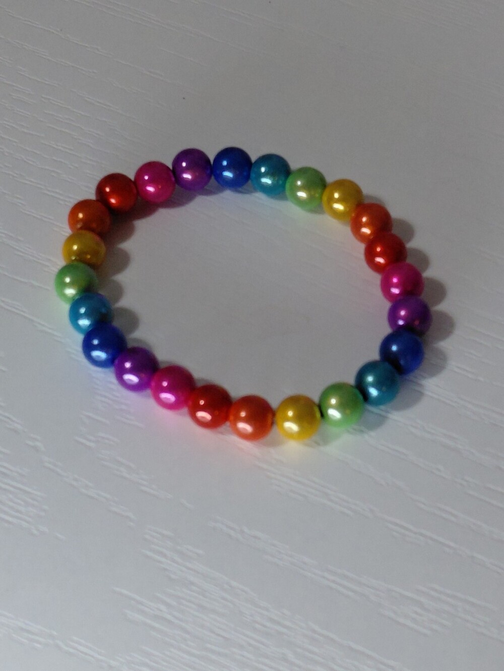 Handcrafted Colorful Rainbow Beaded Stretch Bracelet - Multi-Color 7 Inch - Picture 5 of 6
